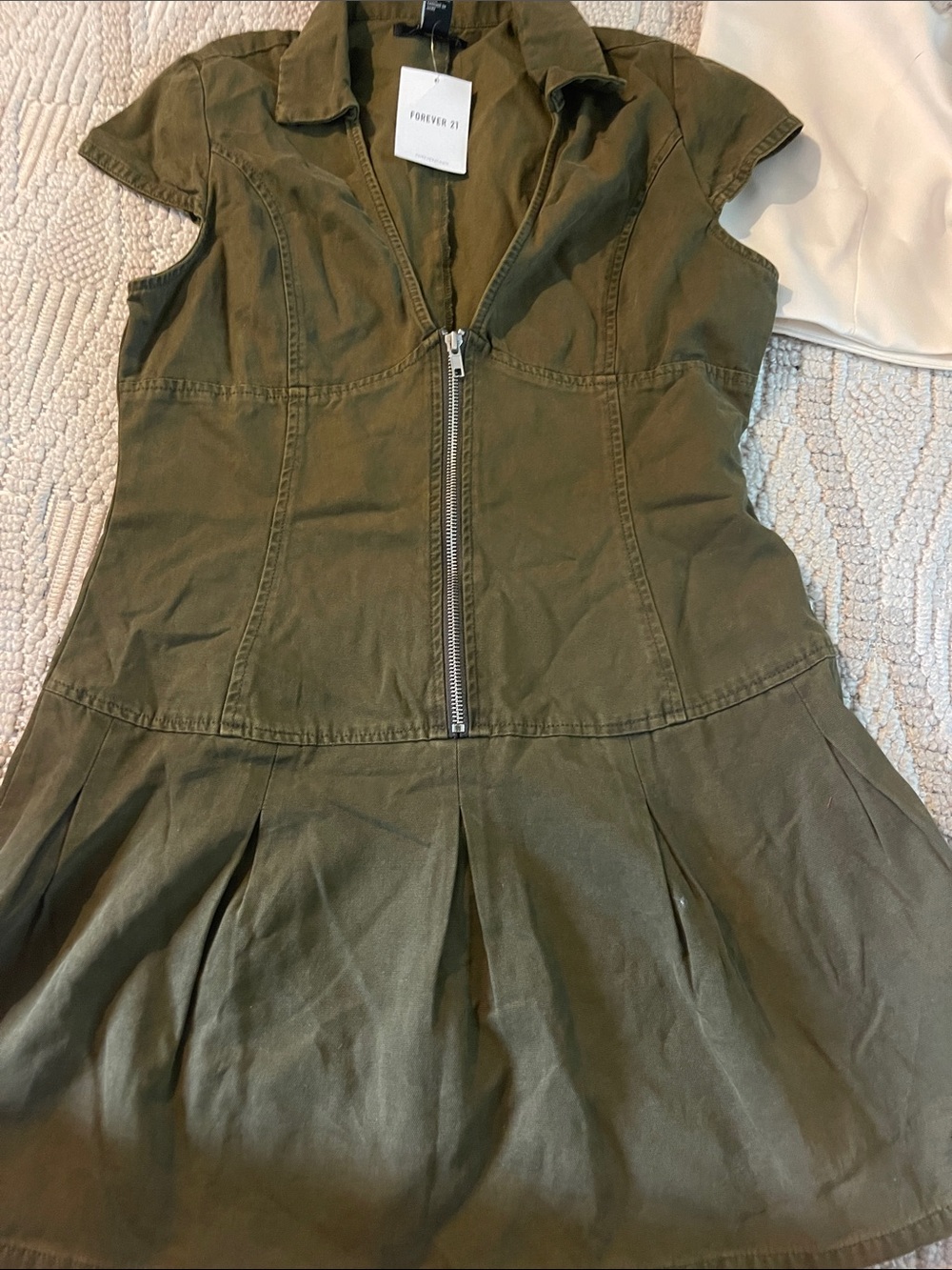 Forever 21 Olive Green Zip-Front Mini Dress
